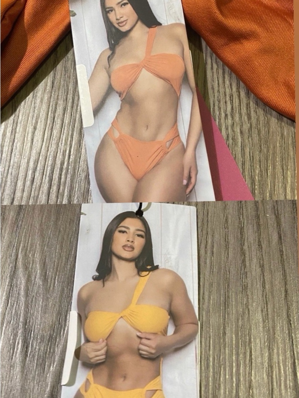 One-Shoulder Cutout Bikini Set - Orange & Yellow